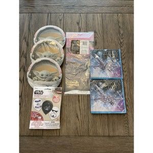 star wars baby yoda mandalorian birthday supply set, Table Cover, Plates, Napkin